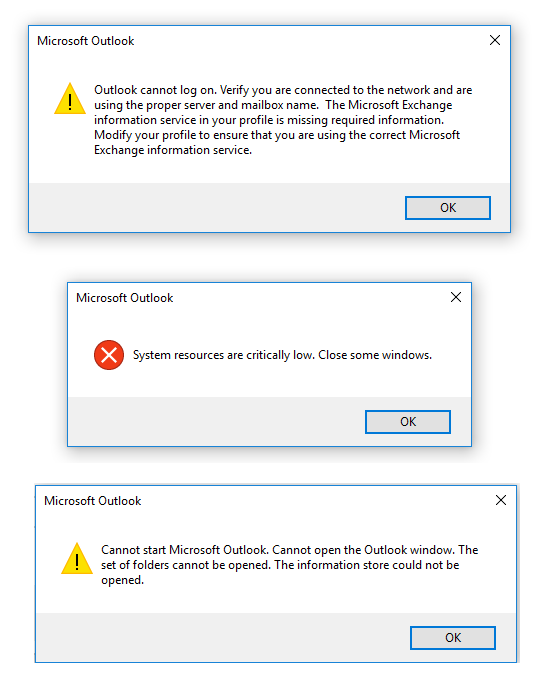 outlook 2016 system resources are critically low outlook 2016 system resources are critically low