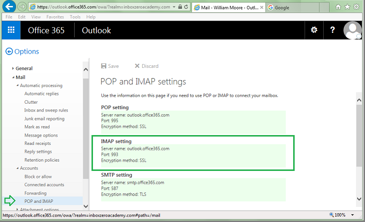 how to find email server name in outlook